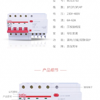 秦佳漏電開關隔離開關漏電斷路器剩余漏電動作保護器BD1LE-63