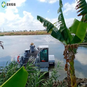 湖底水花生菖蒲水草船全自動柴油機割草船 小型湖泊撈草收集船