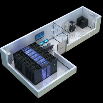 青島大數據運算機房效果圖制作，主機房，服務器機房俯視圖設計