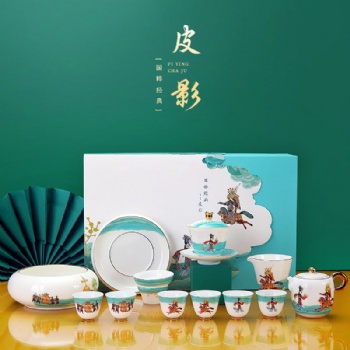 國(guó)潮文創(chuàng)禮品茶具，國(guó)粹經(jīng)典皮影戲功夫茶具蓋碗禮裝