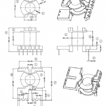 HXH-PQ2020立式6+6安規單邊加寬高頻變壓器電木骨架