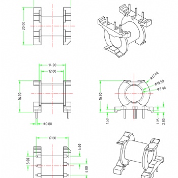 HXH-PQ2020臥式3+3高頻變壓器電木骨架