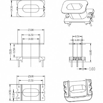 HXE-EQ2015立式3+3針高頻變壓器電木骨架