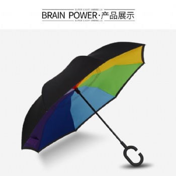 【支持定制LOGO】汽車反向C型免持式雙層晴雨兩用反折太陽廣告?zhèn)? width=